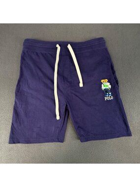Rare Polo Ralph Lauren Mens Sz S Blue Lounge Shorts Cotton Pockets Big Bear Logo